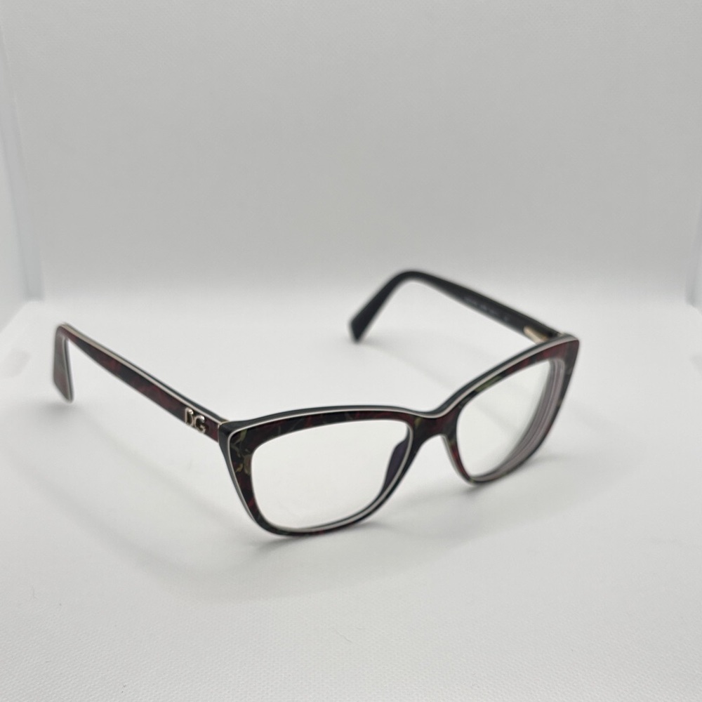 Dolce & Gabbana Black and Brown Cat-Eye Glasses Elegant Rose Flower Pattern
